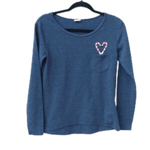 Hollister Holiday Sleep Tee Candy Cane Heart Blue